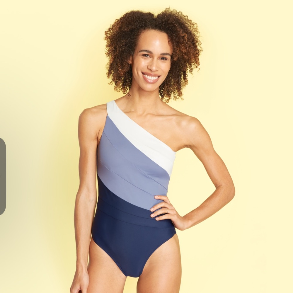 Summersalt Women's Sidestroke One Piece - Navy, Light Blue, and White